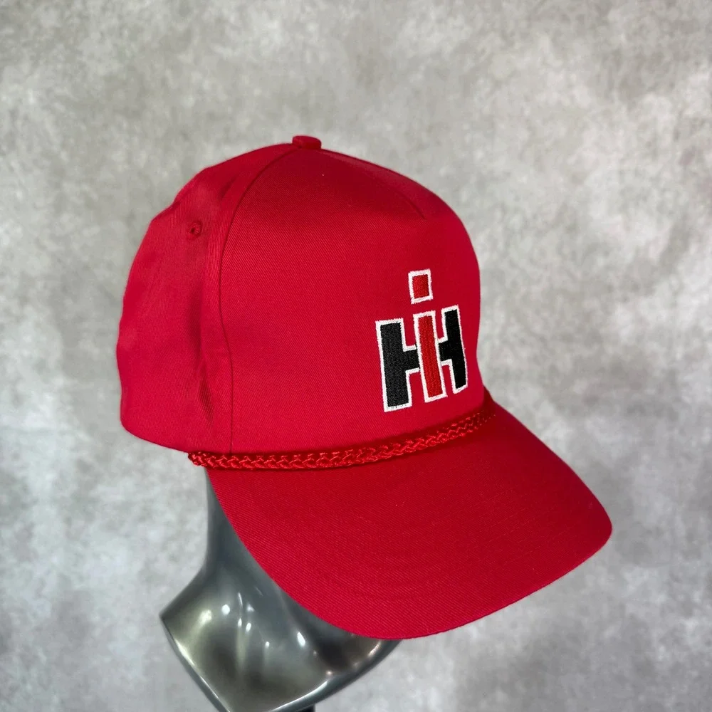 International Harvester Trucker Hat Men OSFM Red Solid Rope Logo Snapback Cap